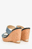 Jimmy Choo Blue/Brown Coated Canvas/Cork Wedge Sandals Size 38.5