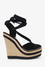 Gucci Black Suede Espadrille Wedge Lace Up Heels Size 37