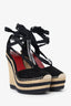 Gucci Black Suede Espadrille Wedge Lace Up Heels Size 37