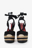Gucci Black Suede Espadrille Wedge Lace Up Heels Size 37
