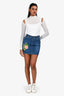Gucci Blue Denim Rose Embroidered High Waisted Mini Skirt Size 36