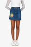 Gucci Blue Denim Rose Embroidered High Waisted Mini Skirt Size 36