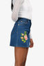 Gucci Blue Denim Rose Embroidered High Waisted Mini Skirt Size 36