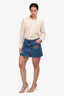 Valentino Blue Denim Beaded Butterfly Button Down Mini Skirt Size 6