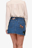 Valentino Blue Denim Beaded Butterfly Button Down Mini Skirt Size 6