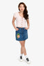 Gucci Blue Denim Rose Embroidered High Waisted Mini Skirt Size 40