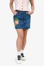 Gucci Blue Denim Rose Embroidered High Waisted Mini Skirt Size 40