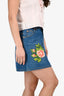 Gucci Blue Denim Rose Embroidered High Waisted Mini Skirt Size 40