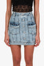 Balmain Blue Light Wash Denim Zip Mini Skirt Size 36