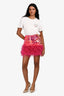 Nadine Merabi Pink Sequin Feather Trim Mini Skirt Size XS