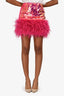 Nadine Merabi Pink Sequin Feather Trim Mini Skirt Size XS