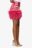 Nadine Merabi Pink Sequin Feather Trim Mini Skirt Size XS