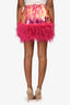 Nadine Merabi Pink Sequin Feather Trim Mini Skirt Size XS