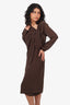 Christian Dior Brown Silk Sheer Long Sleeve Dress With Under Slip Size 40