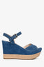 Prada Blue Suede Leather Espadrilles Platform Sandals Size 38.5