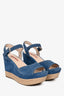 Prada Blue Suede Leather Espadrilles Platform Sandals Size 38.5