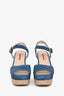 Prada Blue Suede Leather Espadrilles Platform Sandals Size 38.5