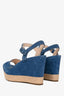 Prada Blue Suede Leather Espadrilles Platform Sandals Size 38.5