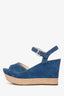 Prada Blue Suede Leather Espadrilles Platform Sandals Size 38.5