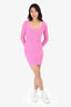 Helmut Lang Pink Ribbed Knit Long Sleeves Midi Dress Size XS