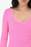 Helmut Lang Pink Ribbed Knit Long Sleeves Midi Dress Size XS