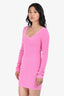 Helmut Lang Pink Ribbed Knit Long Sleeves Midi Dress Size XS