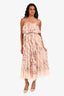 Zimmermann Pink Silk Floral Printed Ruffle Detailed Strapless Dress Size 1
