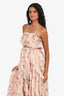 Zimmermann Pink Silk Floral Printed Ruffle Detailed Strapless Dress Size 1