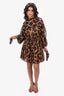 Dolce & Gabbana Leopard Print Silk Draped Detail Belted Mini Dress With Slip Size 40