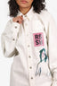 Raf Simmons White/Pink Leather 'RS' Detail Button Down Long Sleeves Shirt Size S