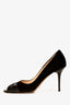 Jimmy Choo Black Suede Peep Toe Sandals Size 39.5