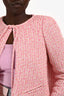 Pre-Loved Chanel™ 2025 Pink/White Tweed Neck Tie Pleated Detail Blazer Size 40