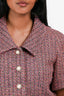 Pre-Loved Chanel™ Pink/Orange Metallic Tweed Short Sleeve Faux Pearl Logo Button Jacket Size 40