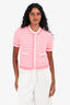 Pre-Loved Chanel™ Pink/White Striped Cotton Knit Short Sleeve CC Button Cardigan Size 36