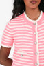 Pre-Loved Chanel™ Pink/White Striped Cotton Knit Short Sleeve CC Button Cardigan Size 36