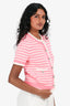 Pre-Loved Chanel™ Pink/White Striped Cotton Knit Short Sleeve CC Button Cardigan Size 36