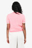 Pre-Loved Chanel™ Pink/White Striped Cotton Knit Short Sleeve CC Button Cardigan Size 36