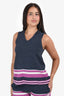 Pre-Loved Chanel™ Blue Knit Purple/White Stripe Detail Cotton Knit Tank Top + Short Set Size 38