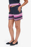 Pre-Loved Chanel™ Blue Knit Purple/White Stripe Detail Cotton Knit Tank Top + Short Set Size 38