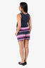 Pre-Loved Chanel™ Blue Knit Purple/White Stripe Detail Cotton Knit Tank Top + Short Set Size 38