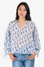 Velvet White/Navy Patterned Linen Top Size S