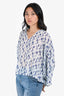 Velvet White/Navy Patterned Linen Top Size S