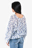 Velvet White/Navy Patterned Linen Top Size S