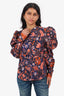 Ulla Johnson Navy/Multicolour Willa Floral-Print Puff Sleeve Shirt Size 10