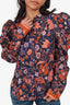 Ulla Johnson Navy/Multicolour Willa Floral-Print Puff Sleeve Shirt Size 10