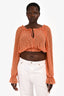 For Love & Lemons Orange/ White Polka Dot Sheer Long Sleeve Crop Top Size L