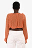 For Love & Lemons Orange/ White Polka Dot Sheer Long Sleeve Crop Top Size L