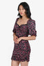 For Love & Lemons Black/Pink Floral Bustier Puff Sleeve Mini Dress Size M
