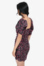 For Love & Lemons Black/Pink Floral Bustier Puff Sleeve Mini Dress Size M