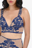 For Love & Lemons Blue Floral Embroidered Nude Mesh Bralette + Skirt Set Size S